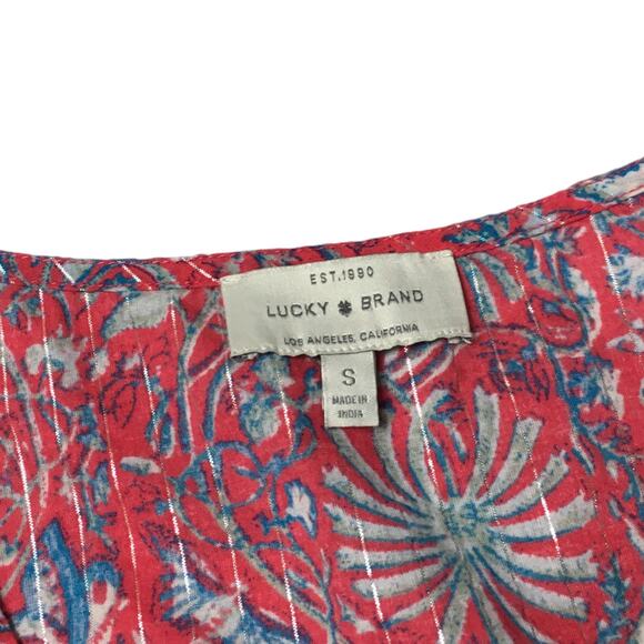 Lucky Brand Top Floral Metallic V-Neck Surplice Cold Shoulder Blouse‎ Women's S - Picture 4 of 10